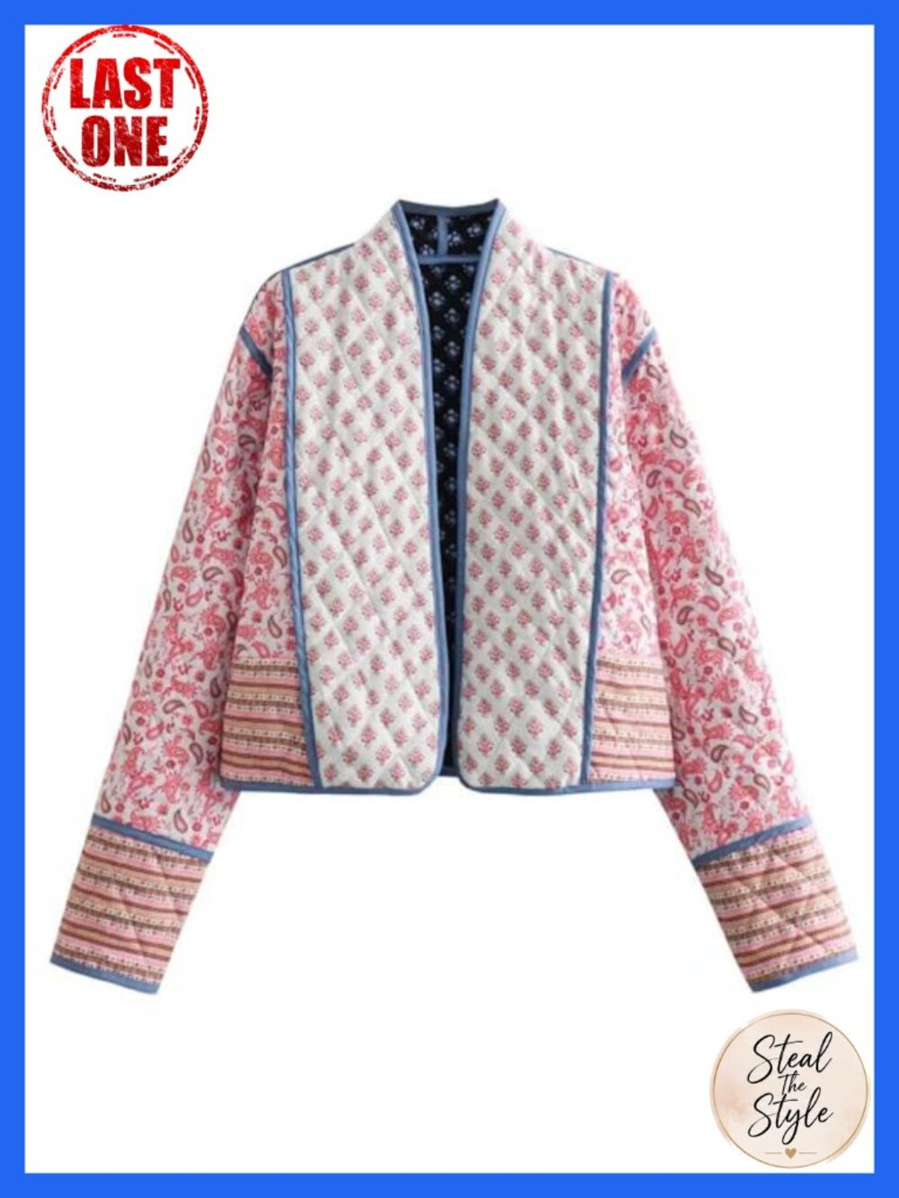 Women's Quilted Floral Print Cropped Puffer Jacket Lightweight Open Front